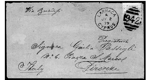 1880 cover used to Italy with Larnaca Cyprus JY 2 79 c.d.s.