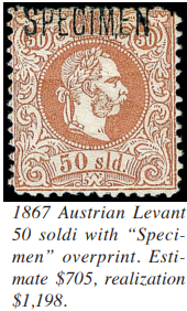 1867 Austrian Levant 50 soldi with Specimen overprint