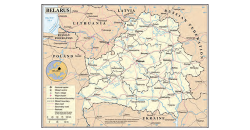 Map showing country of Belarus