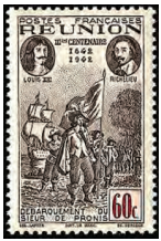 Stamp  depciting the 1943 300th anniversary of French settlement