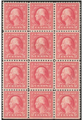 1916-17
flat plate perf 10 5¢ in a double error block of 12