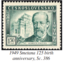 1949 Smetana 125 birth anniversay stamp