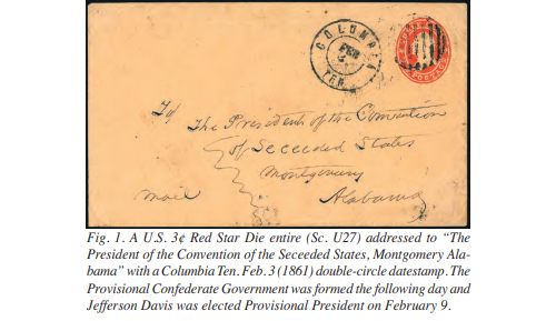 A U.S. 3 cent; Red Star Die entire (Sc. U27)