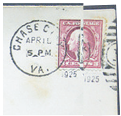 Chase City, VA, April 25, 1925, Stamps Cut in Half Legally Used