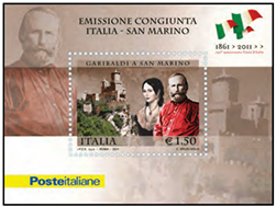 Italian souvenir stamp sheet celebrating the Unification