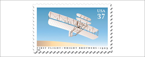 37 cent US postage stamp, First Flight Wright Brothers 1903