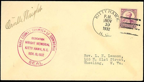 Orville Wright signature on 1932 cover