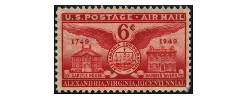 6 cent U.S. Postage Air Mail Stamp, Alexandria Virginia Bicentennial