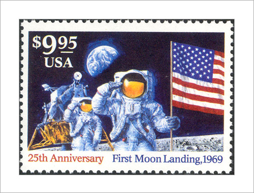 25th Anniversary stamp of the First Moon Landing in 1969.