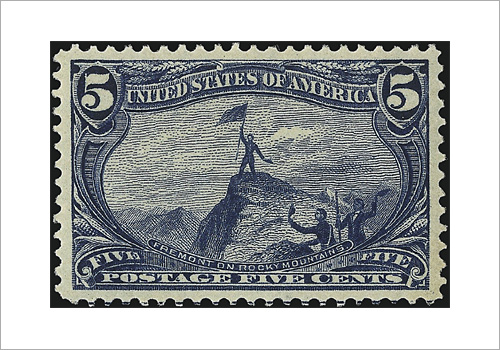 Stamp depicts John Fremont raising the U.S. flag on the Rocky Mountains