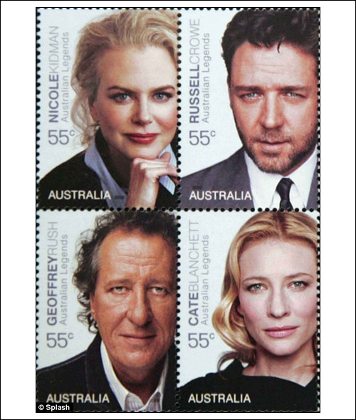 Nicole Kidman, Russel Crowe, Geoffrey Rush, Cate Blanchette Australia Stamps