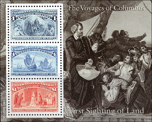 Christopher Columbus Commemorative Stamps, first sighting of land.