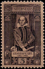 William Shakespeare Stamp, USA, 5 cents