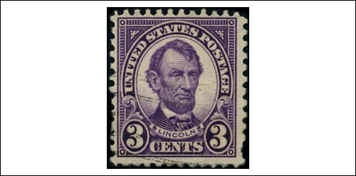 Abraham Lincoln Stamp, U.S. purple 3 cent stamp