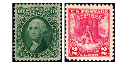 George Washington Stamps, U.S. Postage 10 cent and 2 cent stamps