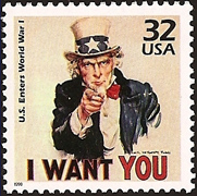 I Want You Stamp, USA 32 Cents, Illustrator - James Montgomery Flag