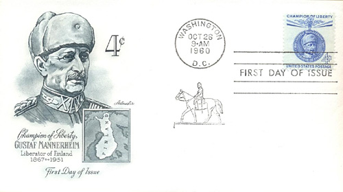 Gustaf Mannerheim Stamp and Cover, 4 cent stamp