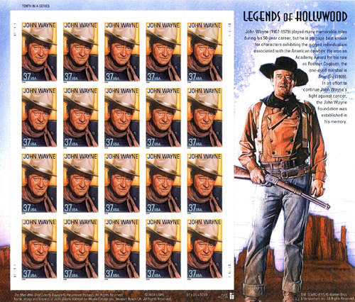 John Wayne Sheet of Stamps, 37 cents, USA